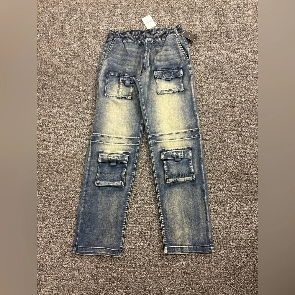 Nwt preppy grunge large cargo style jeans mid rise slim pockets boyfriend